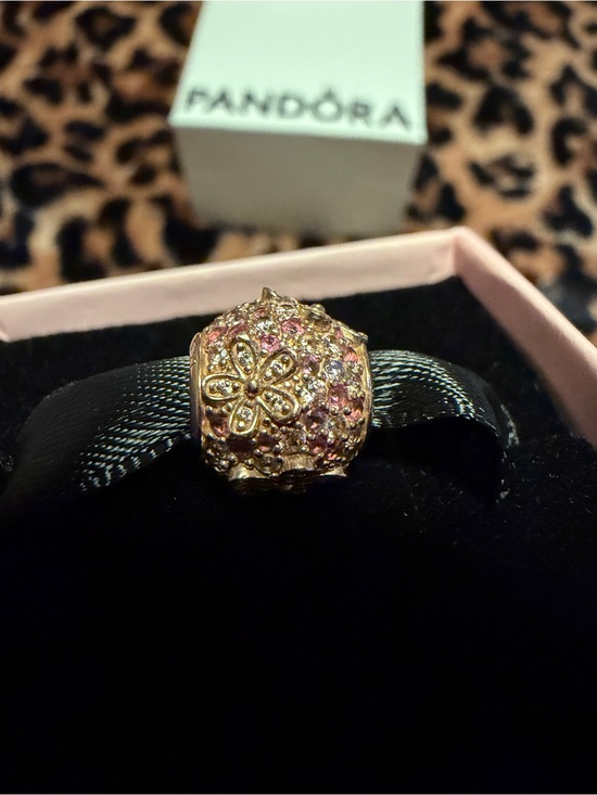 Pandora Jewelry - Pandora Gold Floral Charm with Pink Stones